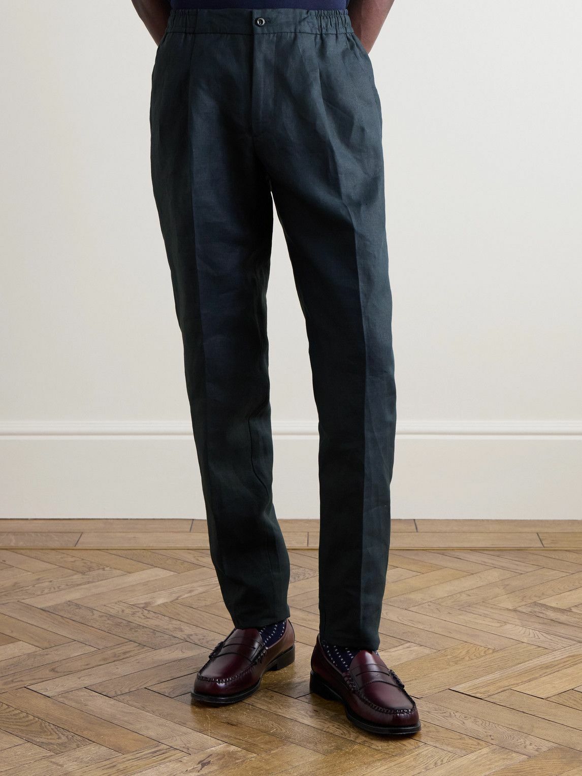 Rubinacci - Straight-Leg Linen Trousers - Blue