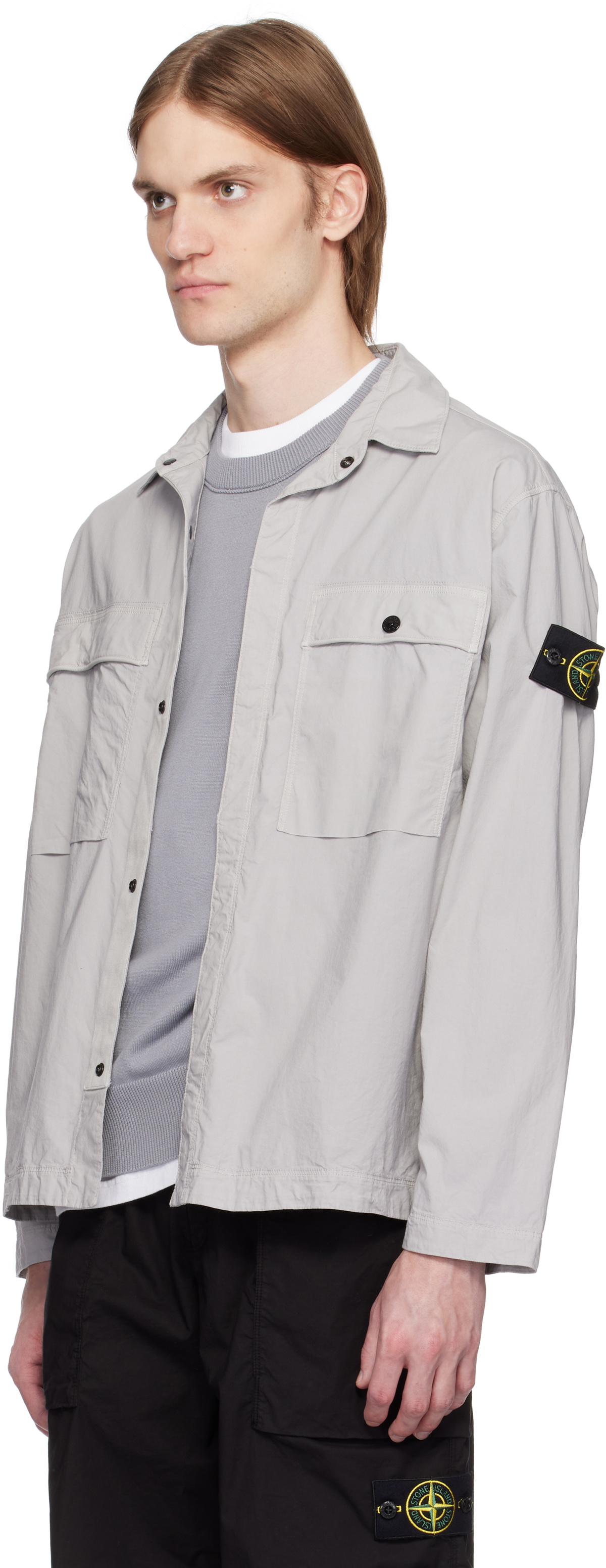Stone Island Gray Stretch Cotton Tela Paracadute Overshirt Stone