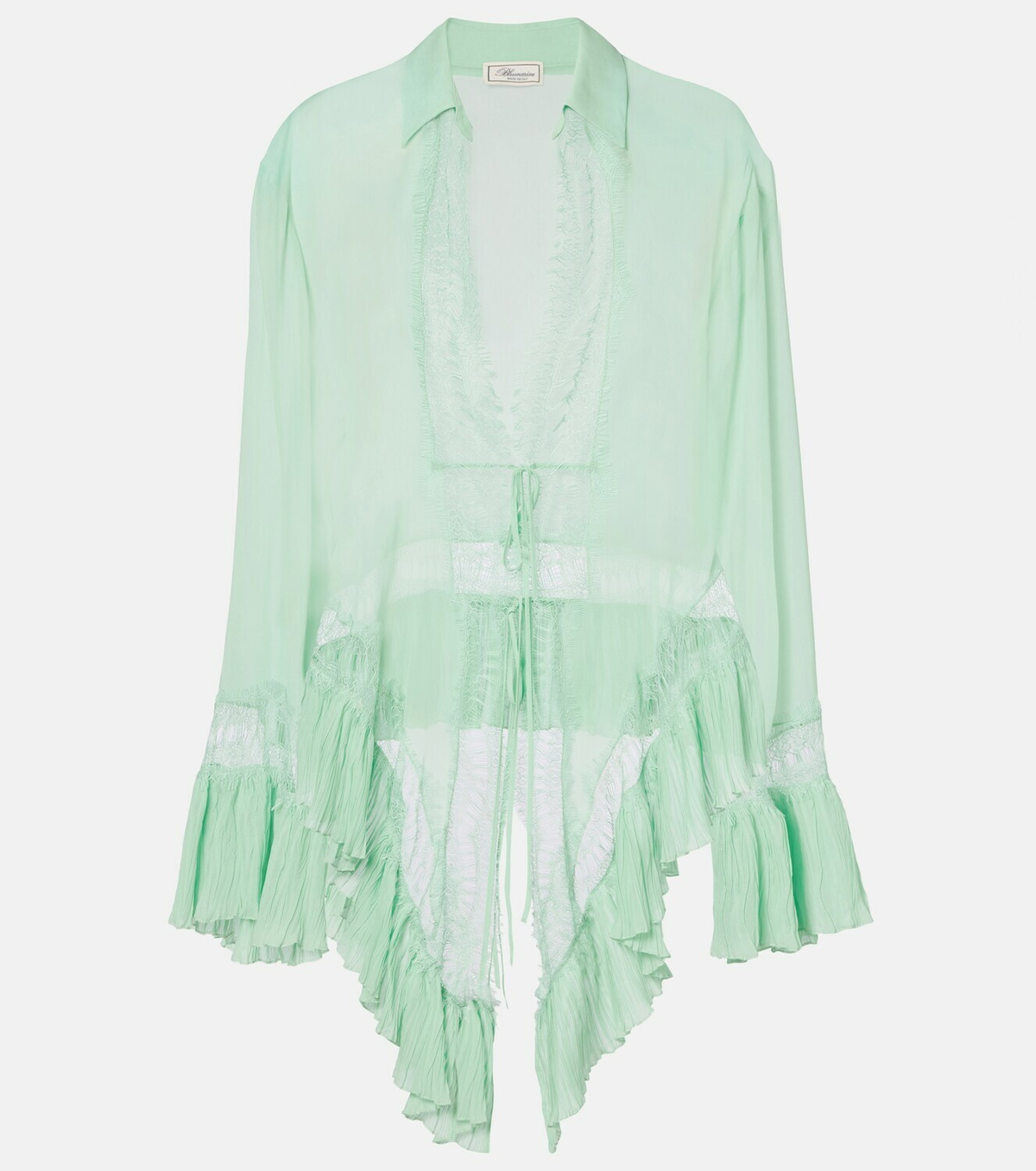 Blumarine Lace-trimmed sheer georgette shirt