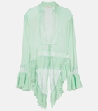 Blumarine Lace-trimmed sheer georgette shirt