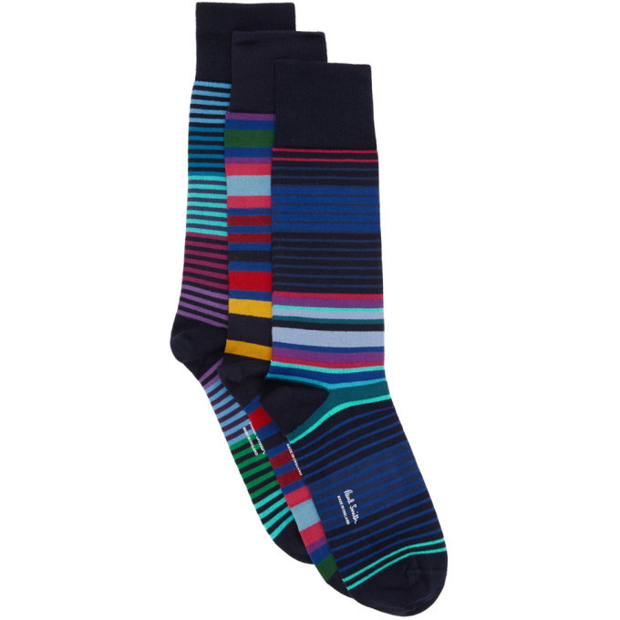 Photo: Paul Smith Three-Pack Navy Signature Stripe Socks