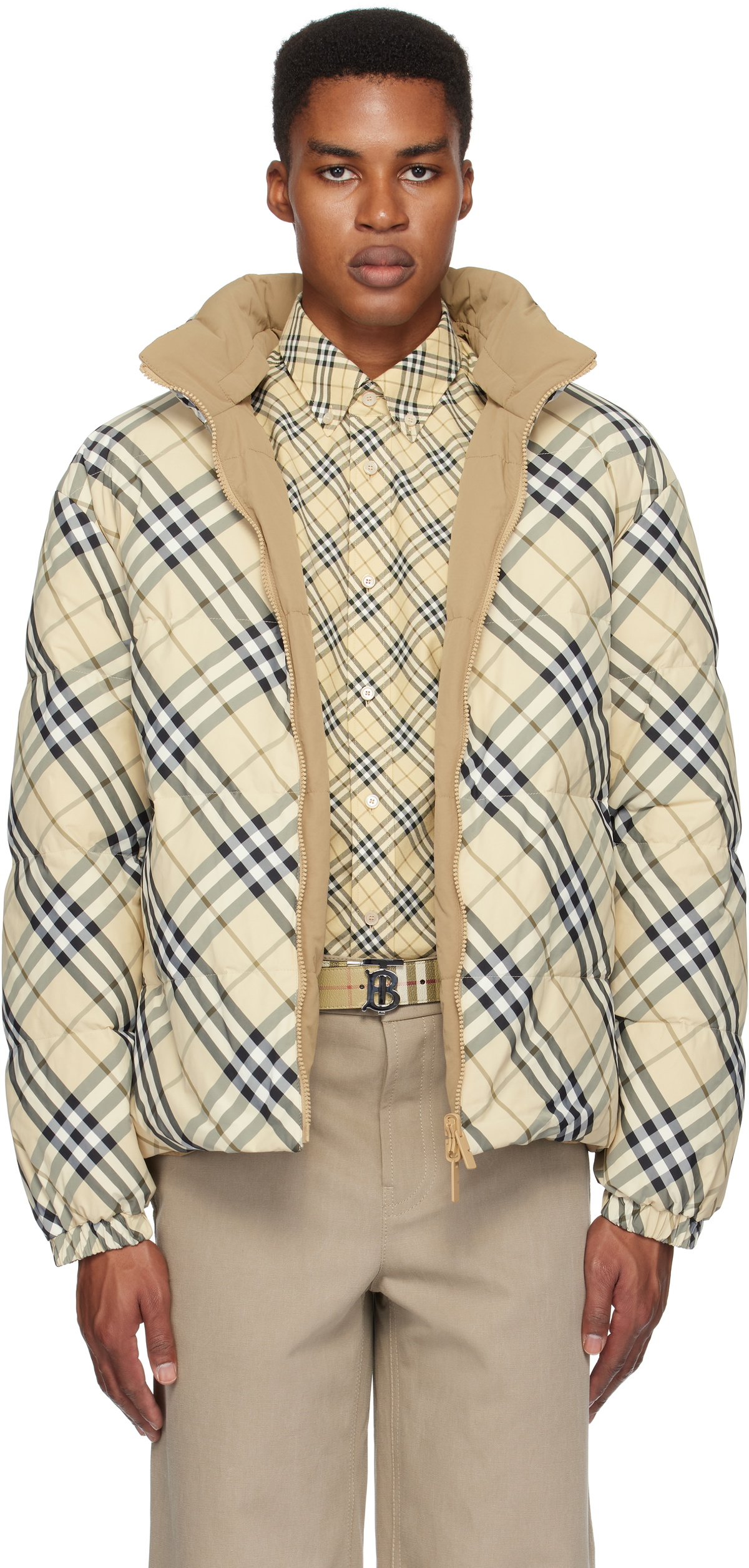 Burberry Beige Check Puffer Reversible Down Jacket Burberry