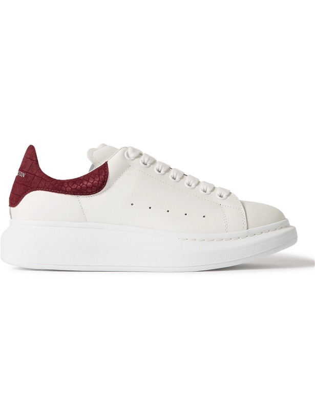 Photo: Alexander McQueen - Exaggerated-Sole Croc-Effect Suede-Trimmed Leather Sneakers - White