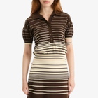 Faithfull The Brand Women's Sable Polo Shirt in Accordion Stripe Brown Beige