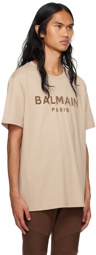 Balmain Beige Flocked T-Shirt