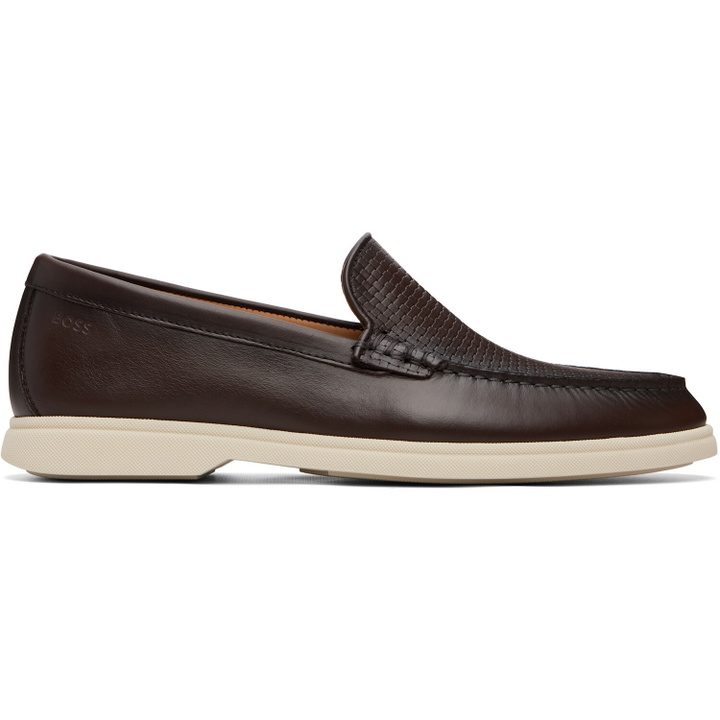 Photo: BOSS Brown Embossed-Logo Loafers
