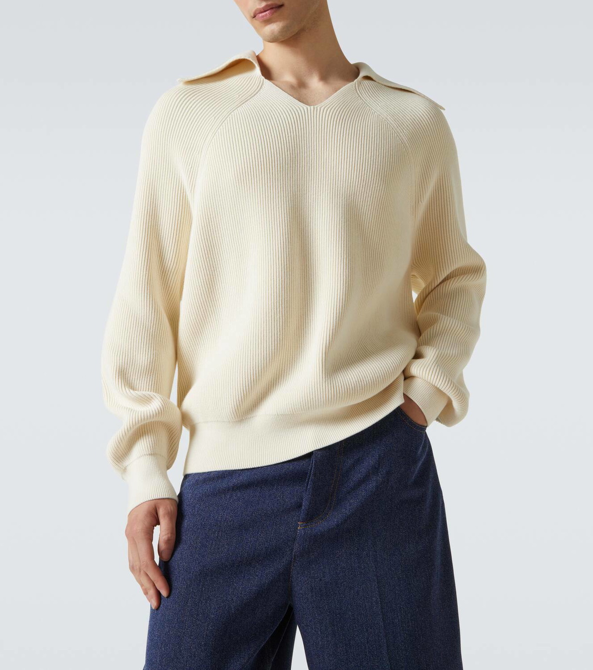 Bottega Veneta Ribbed-knit cotton polo sweater Bottega Veneta