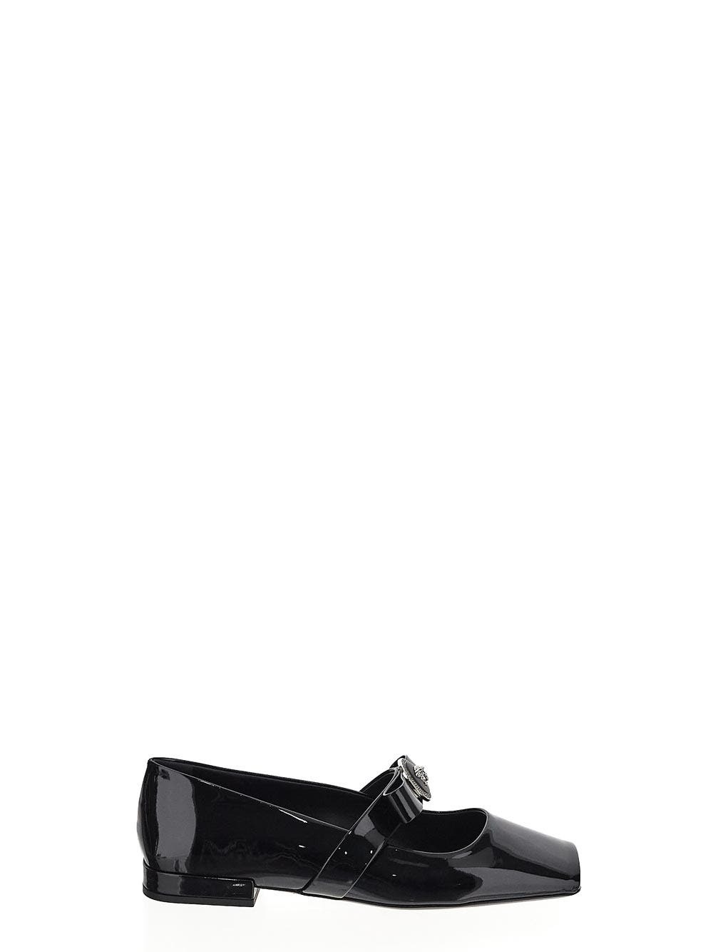 フラットシューズ VERSACE Leather ballerinas with frontal studs Nero Versace Leather Ballerinas Studded Frontal Studs | Lyst