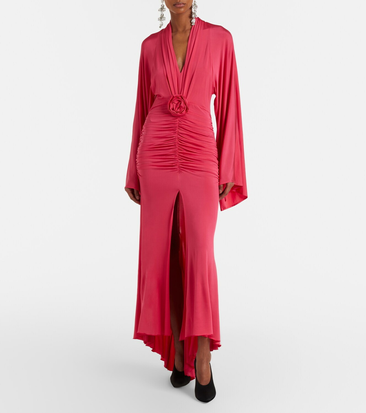 Blumarine Floral-appliqué ruched gown
