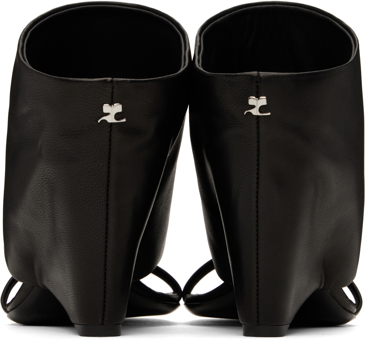 Courrèges Black Oblique Wedged Leather Mules