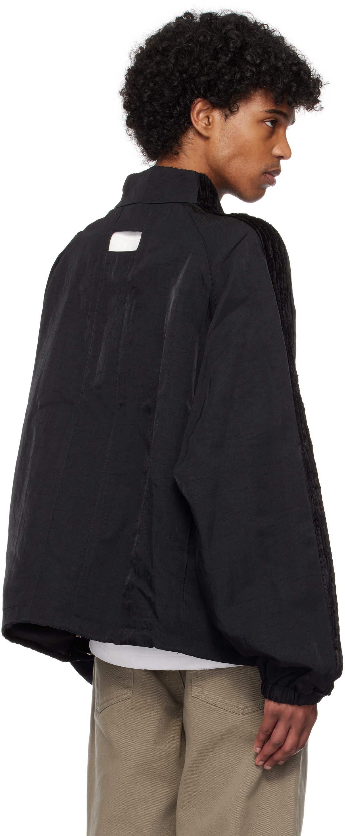 NULLUS Black Corduroy Paneled Athletes Track Jacket