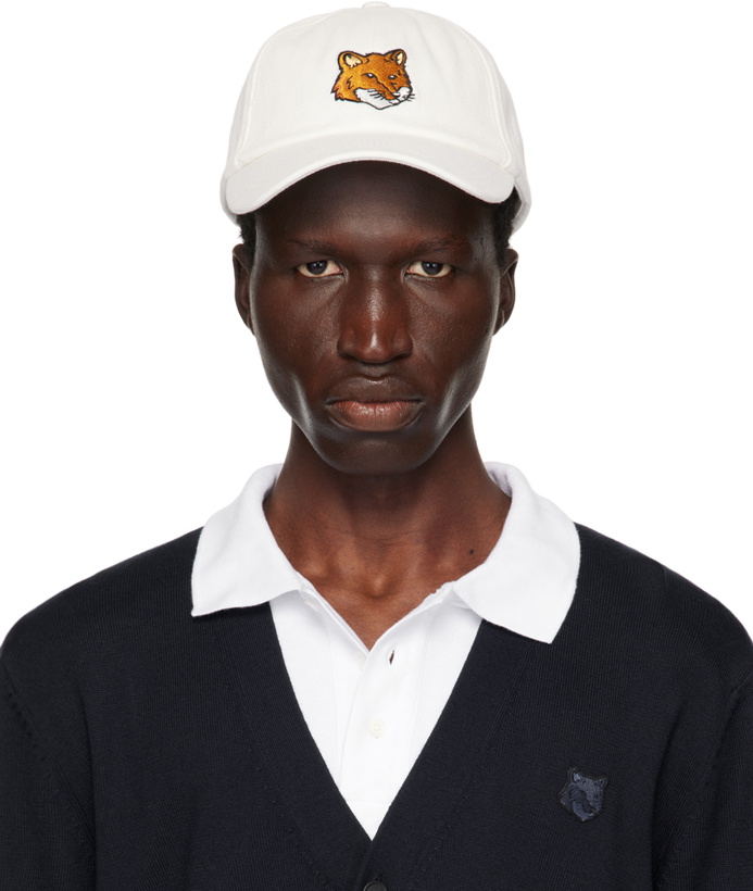 Photo: Maison Kitsuné White Large Fox Head Embroidery Cap