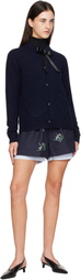 AO YES Navy Ribbon Tie Cardigan