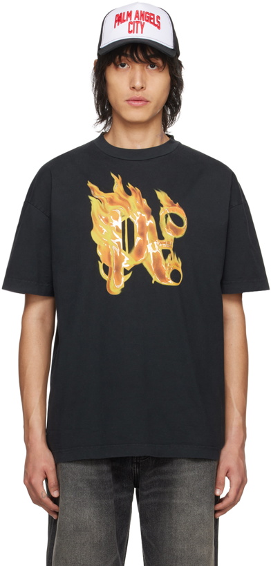 Photo: Palm Angels Black Burning Monogram T-Shirt