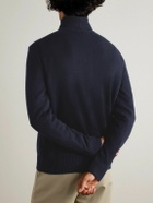 Purdey - Leather-Trimmed Cashmere Half-Zip Sweater - Blue