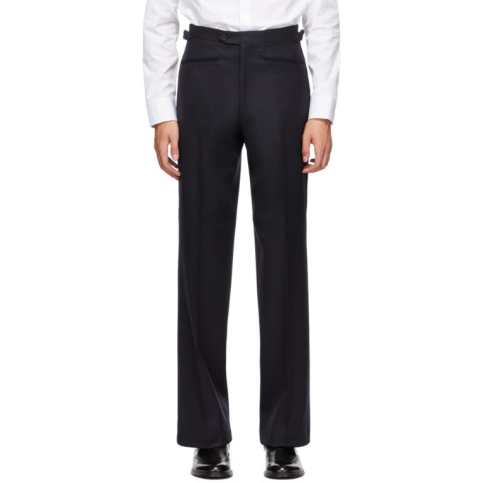 Photo: Husbands Navy Wide-Leg Tapered Trousers