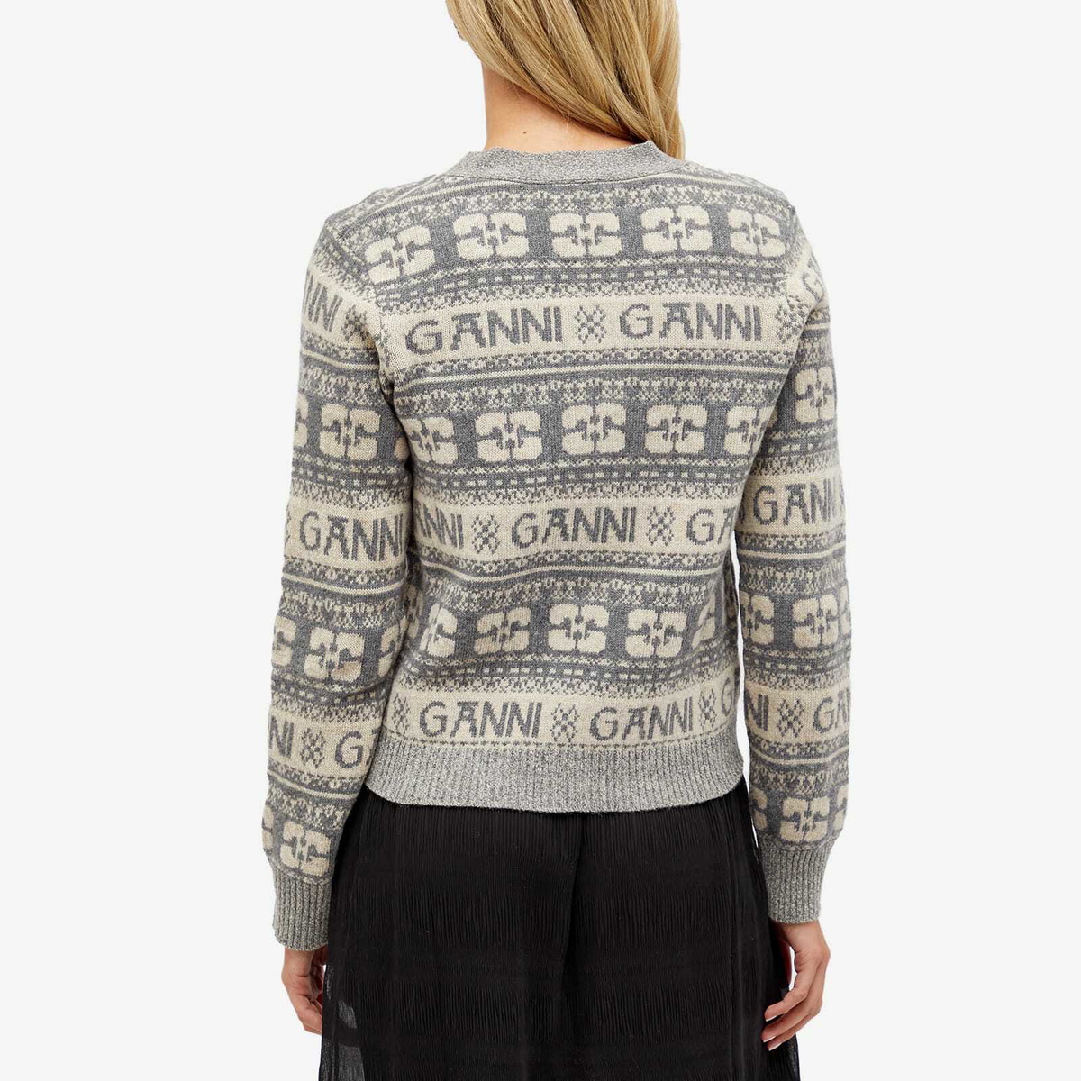 GANNI Women's Logo Wool Mix Cardigan in Frost Grey