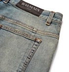 Balmain - Tapered Distressed Denim Jeans - Blue