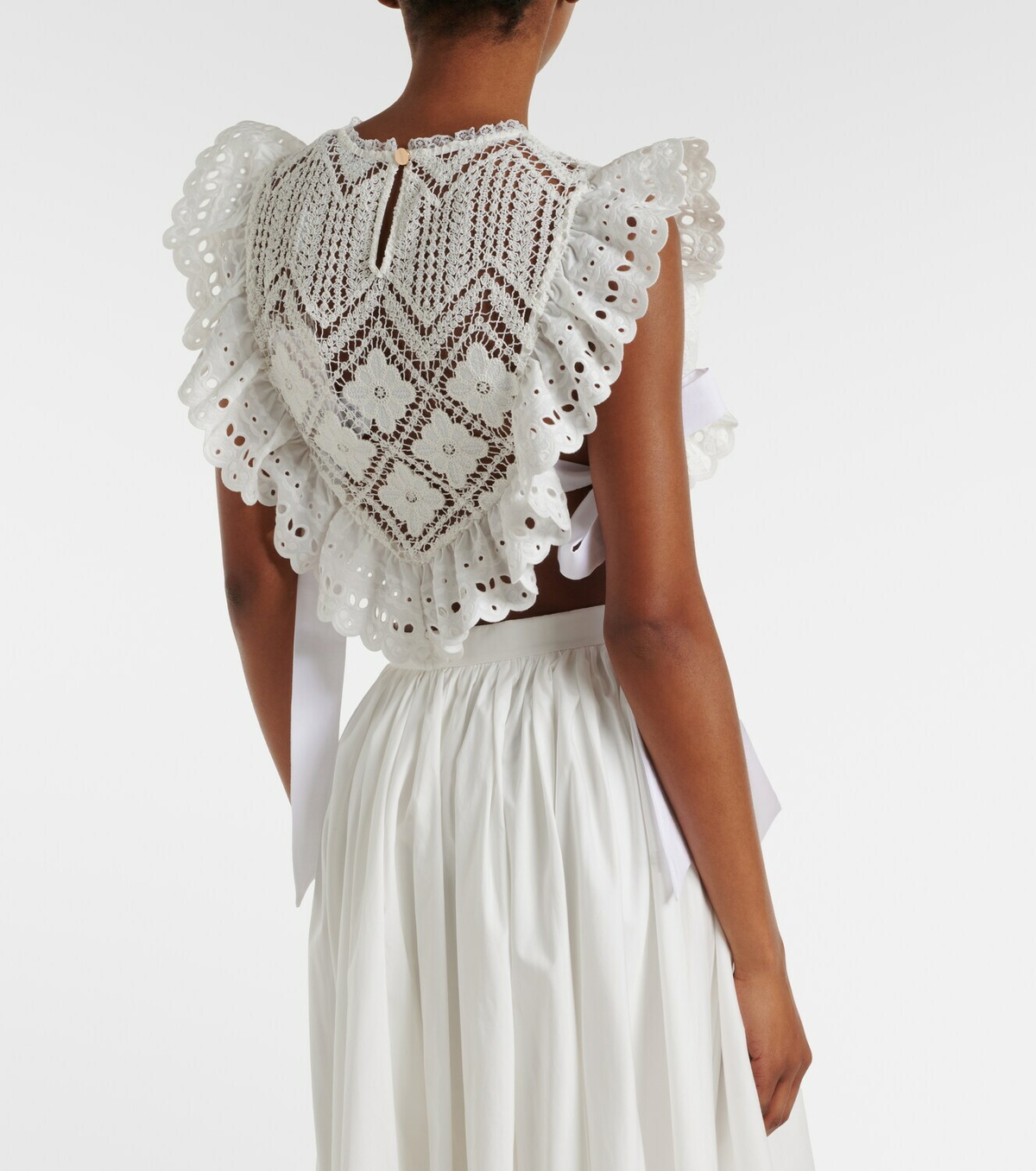 Self-Portrait Crochet ruffled crop top