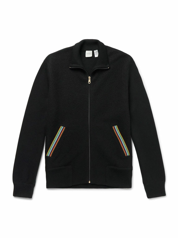 Photo: Paul Smith - Stripe-Trimmed Wool Zip-Up Cardigan - Black