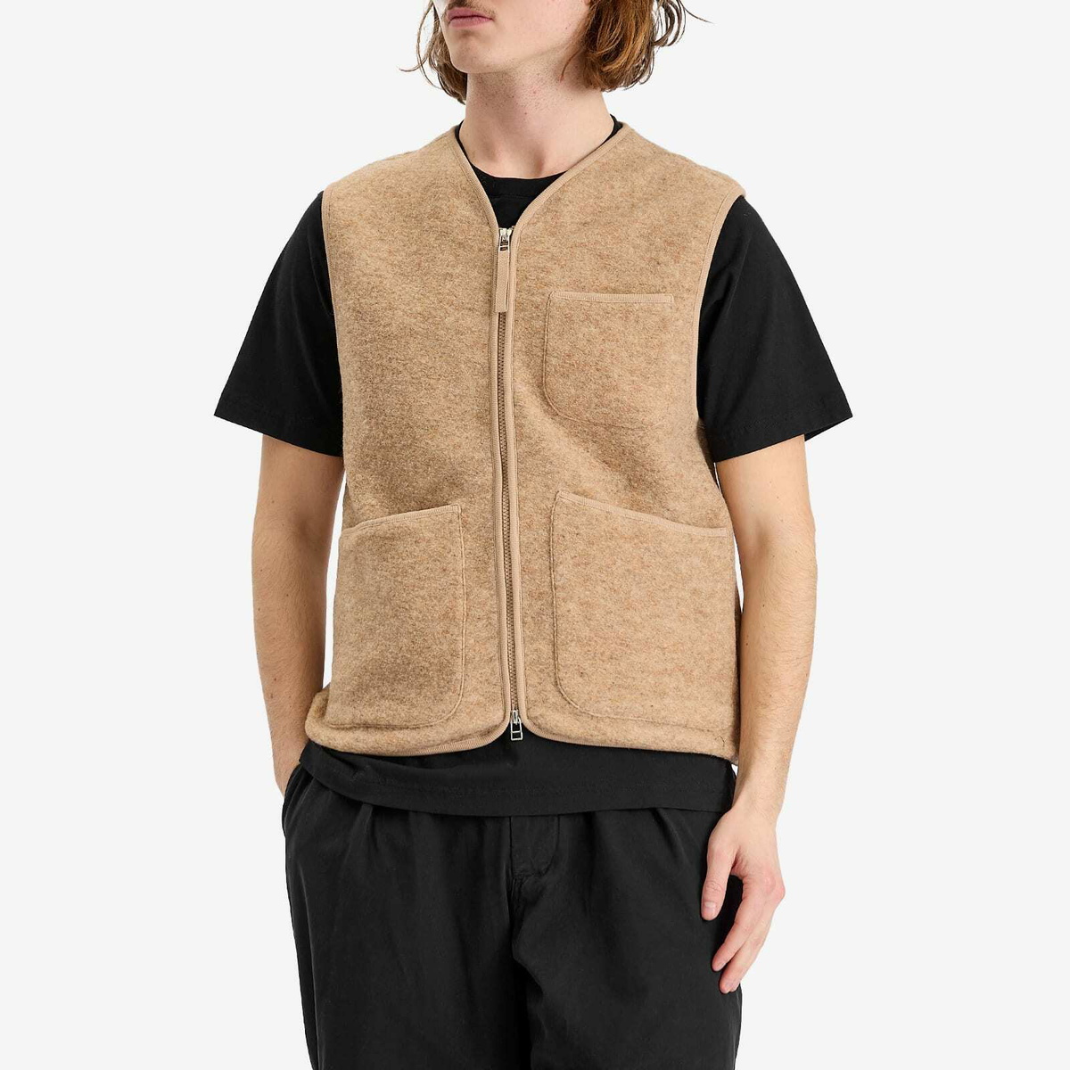 Universal Works Men's Wool Fleece Zip Gilet - Presented by END. in Stone