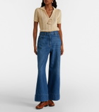 Valentino Leather-trimmed wide-leg jeans