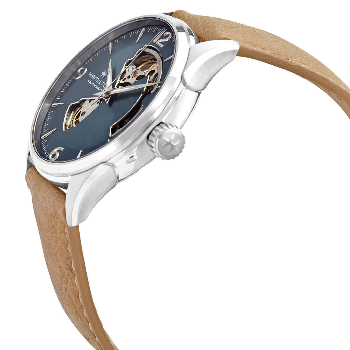 Hamilton Orologio Uomo H32705842 - Carica Automatica Svizzera - Cassa 42mm Acciaio Inox - Cinturino Pelle Beige - Vetro Zaffiro - Fondello Aperto