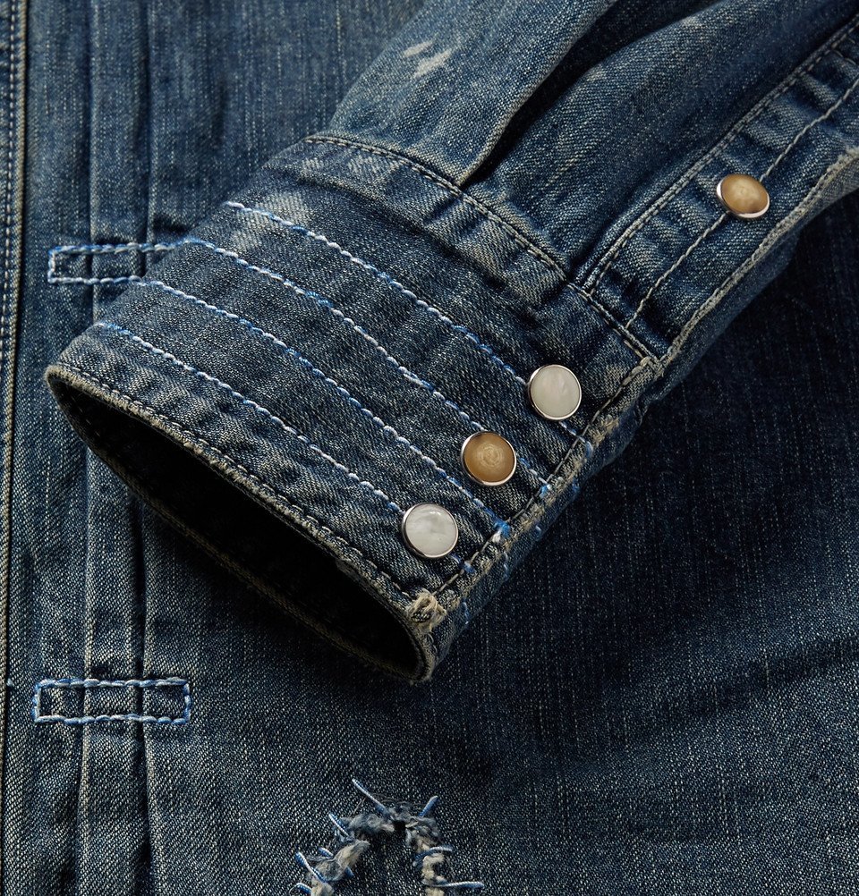 Neighborhood - Savage Distressed Canvas-Trimmed Denim Western