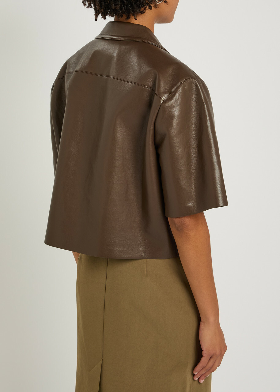 Nanushka Maisie Faux Leather Shirt Chocolate