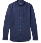 Thom Sweeney - Slim-Fit Grandad-Collar Basketweave Cotton Shirt - Men - Navy