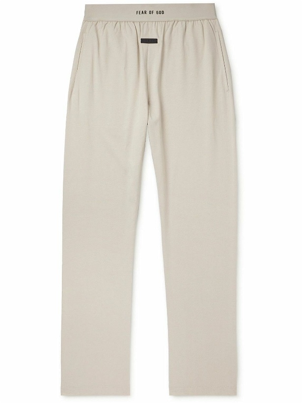 Photo: Fear of God - Logo-Appliquéd Cotton-Jersey Pyjama Trousers - Neutrals