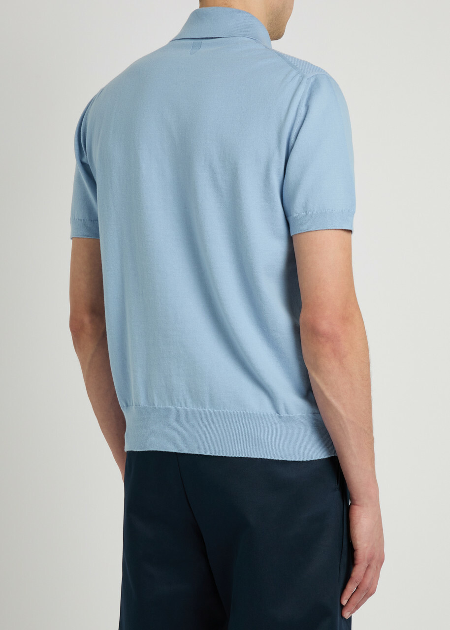 Canali Panelled Cotton Polo Light Blue