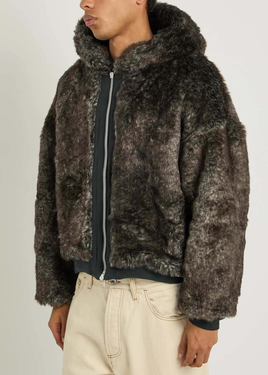 Picante Reversible Hooded Faux fur Cotton Jacket Black
