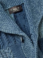 RRL - Shawl-Collar Patchwork Cable-Knit Cotton and Linen-Blend Cardigan - Blue