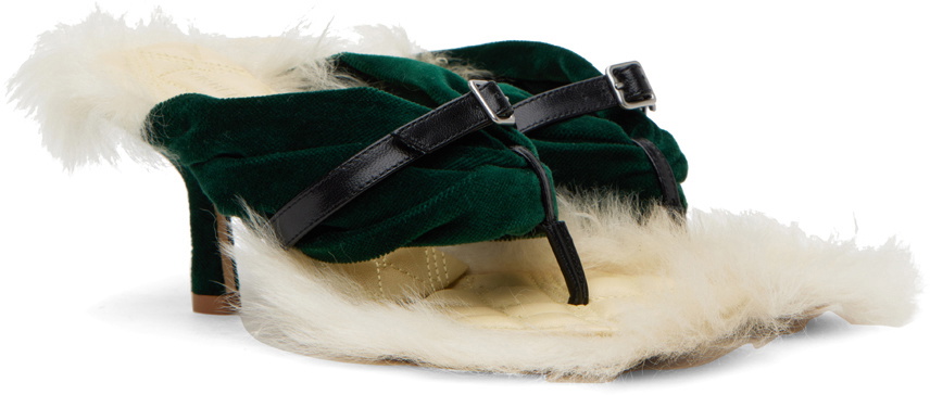 Burberry Green & Off-White Step Post Heeled Sandals Burberry display picture 1