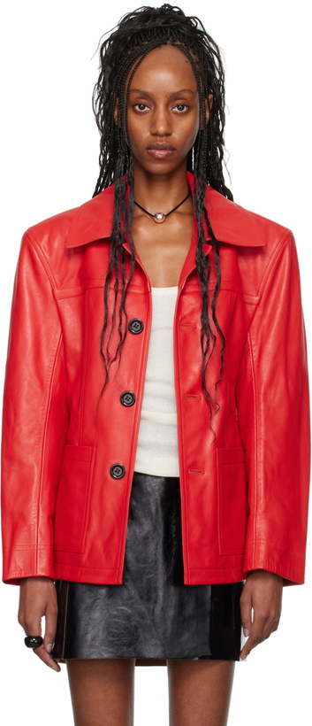 Photo: LU'U DAN Red Slim-Fit Creep Leather Jacket