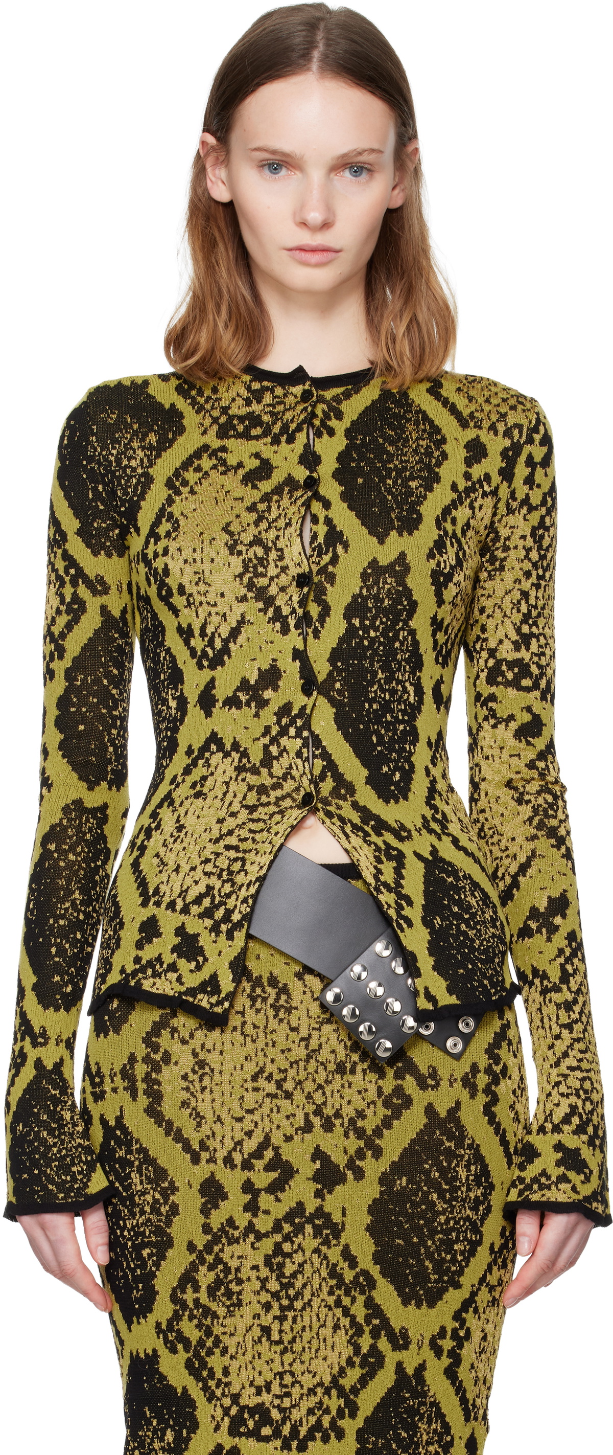 The Attico Yellow & Black Python Jacquard Cardigan