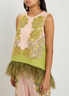 LA Double J La Scala Feather-trim Woven top Pink