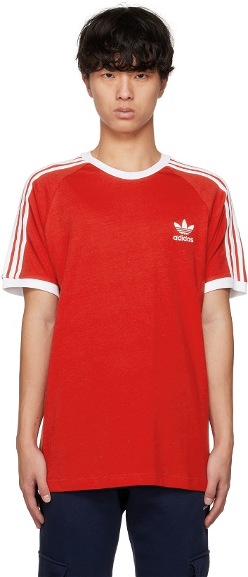 Photo: adidas Originals Red Adicolor Classics 3-Stripes T-Shirt