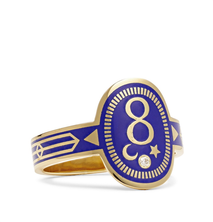 Photo: Foundrae - Karma 18-Karat Gold, Enamel and Diamond Signet Ring - Blue