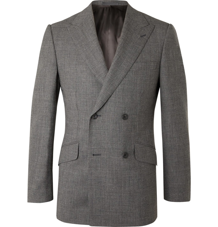 Photo: Kingsman - Archie Reid Slim-Fit Double-Breasted Prince of Wales Checked Wool Suit Jacket - Gray