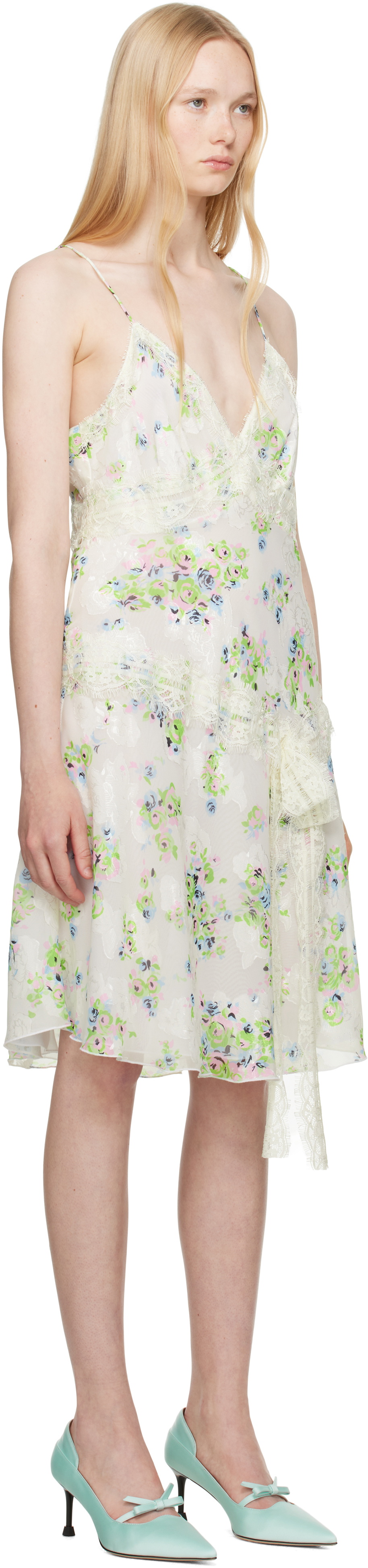 Anna Sui Off-White Rosies Posies Chiffon Romantic Lace Slip Dress