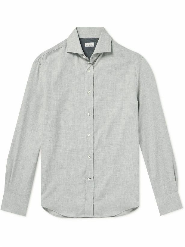 Photo: Brunello Cucinelli - Cotton and Cashmere-Blend Twill Shirt - Gray