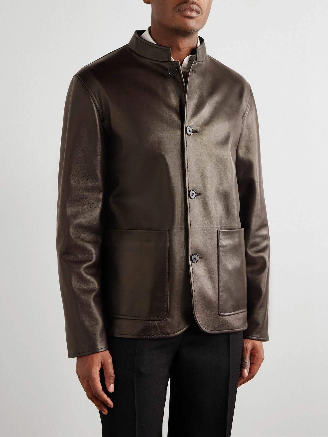 Dunhill - Nehru-Collar Leather Driving Jacket - Brown
