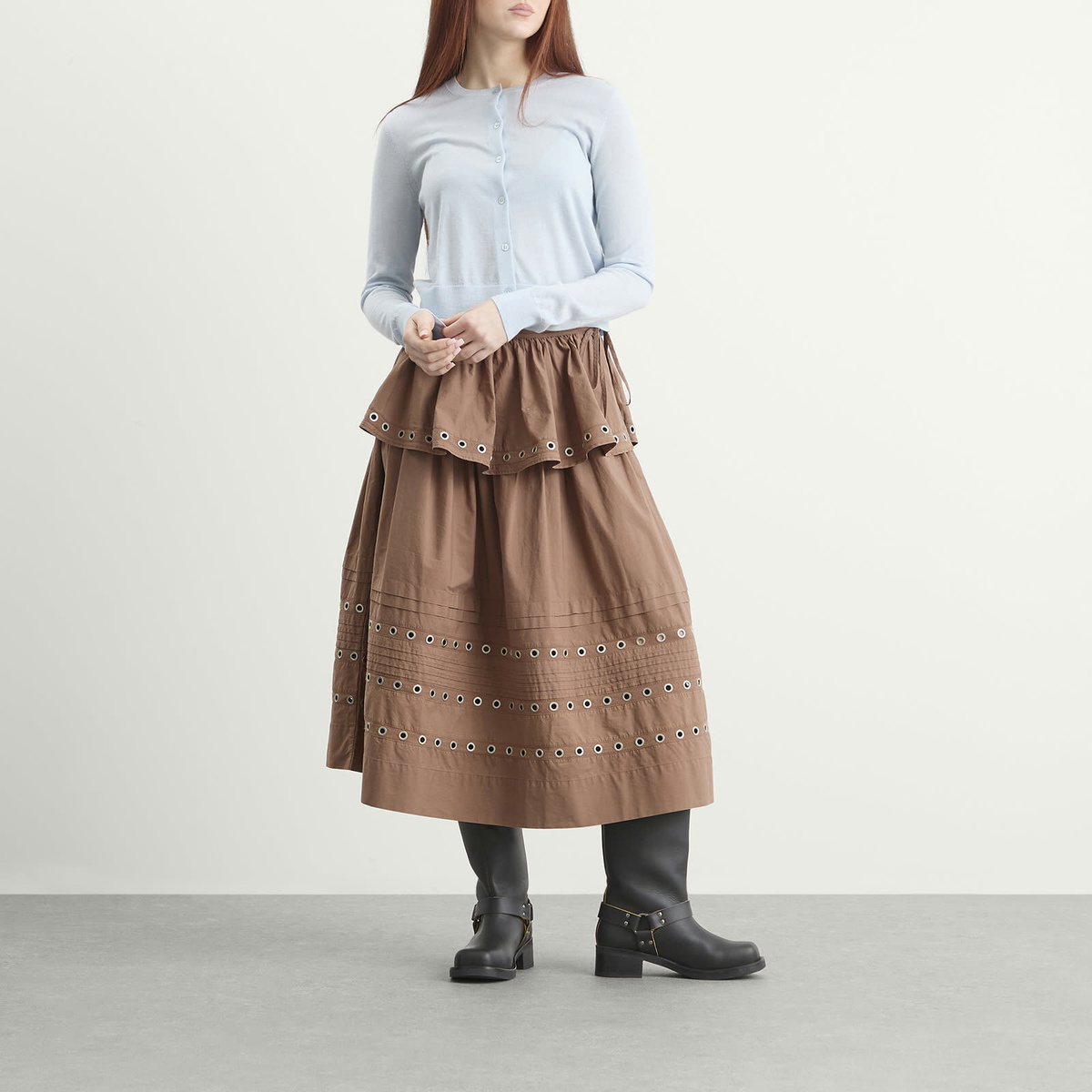 Damson Madder Women's Anika Eyelet Skirt in Tan