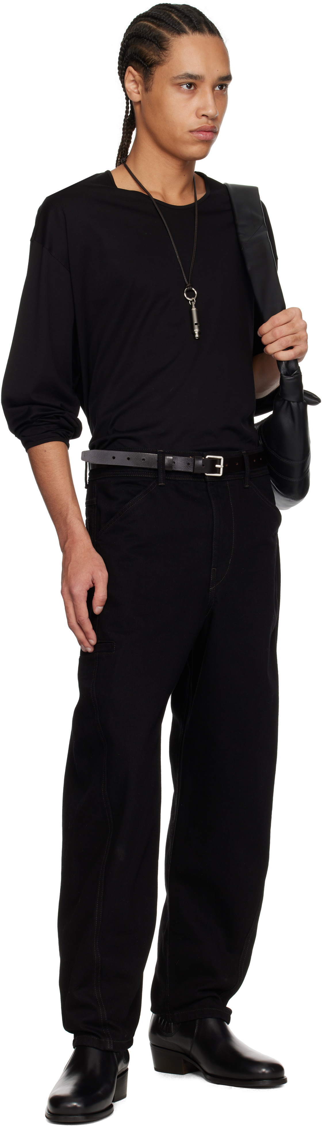 LEMAIRE Black & Silver ACME Edition Whistle Leather Necklace