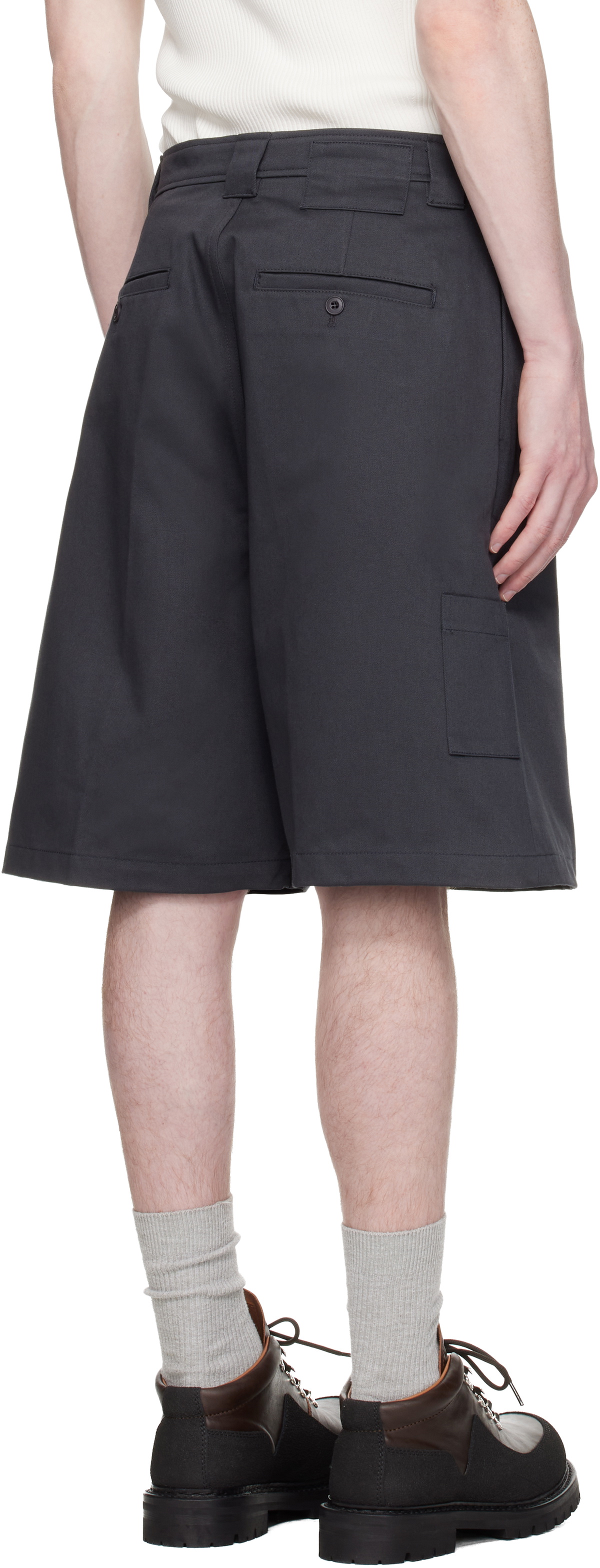COOR Navy Cotton Blend Stitch Pointed Bermuda Shorts