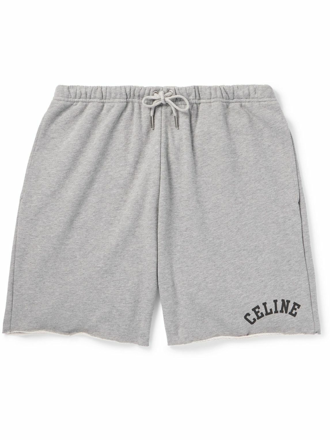 CELINE - Wide-Leg Logo-Print Cotton-Jersey Shorts - Gray