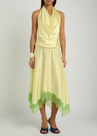 Staud Elira Lace-trim Stretch-silk Midi Dress Yellow