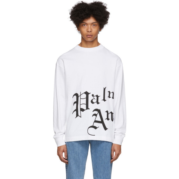 Photo: Palm Angels White New Gothic Long Sleeve T-Shirt